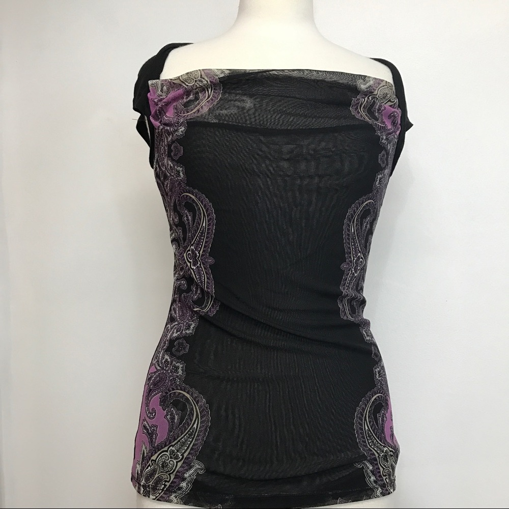 I-N-C Black with Paisley and capped Sleeves Top